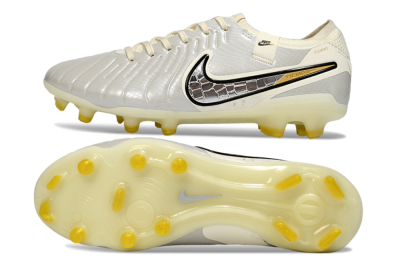 Men's Nike Tiempo Legend 10 Elite FG Firm Ground Low-Tops Football Boots - White/Ivory Mist/Black Gold