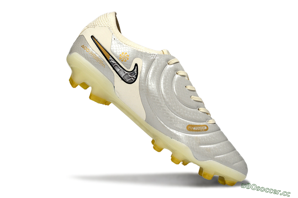 Men's Nike Tiempo Legend 10 Elite FG Firm Ground Low-Tops Football Boots - White/Ivory Mist/Black Gold 4