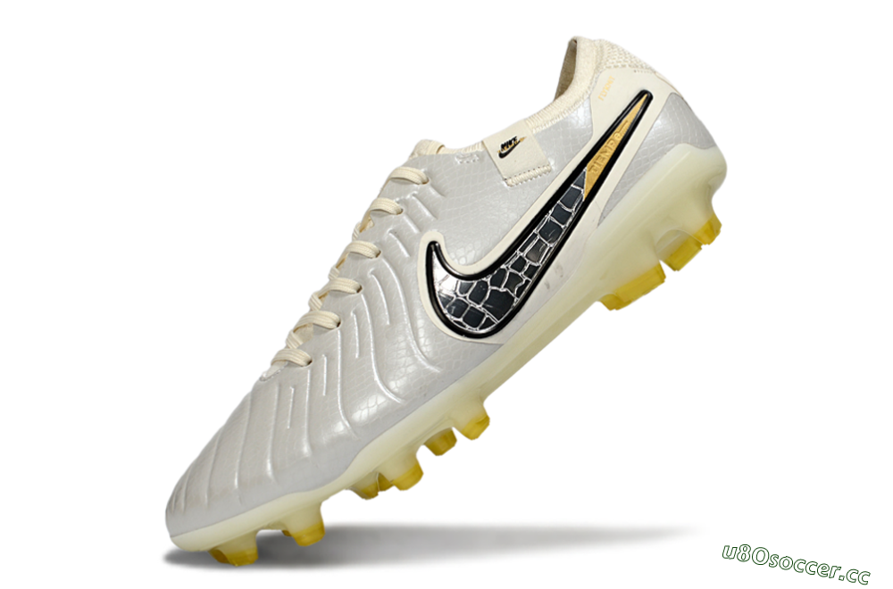 Men's Nike Tiempo Legend 10 Elite FG Firm Ground Low-Tops Football Boots - White/Ivory Mist/Black Gold 5