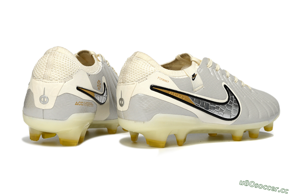 Men's Nike Tiempo Legend 10 Elite FG Firm Ground Low-Tops Football Boots - White/Ivory Mist/Black Gold 6