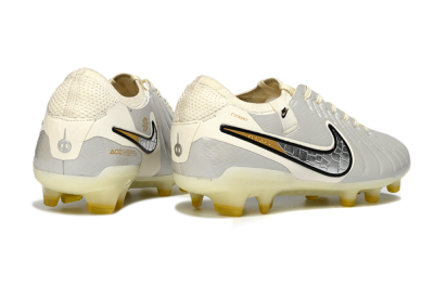 Men's Nike Tiempo Legend 10 Elite FG Firm Ground Low-Tops Football Boots - White/Ivory Mist/Black Gold