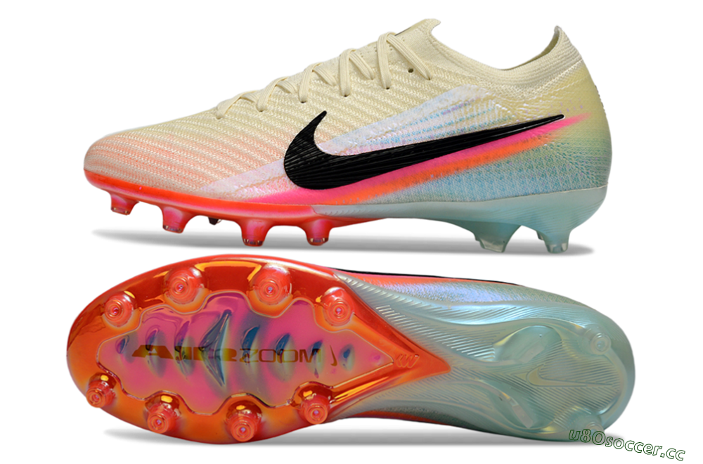 Men's Nike Air Zoom Mercurial Vapor 16 Elite AG Artificial Grass Low-Tops Football Boots - Cream/Iridescent Orange/Turquoise Blue 1
