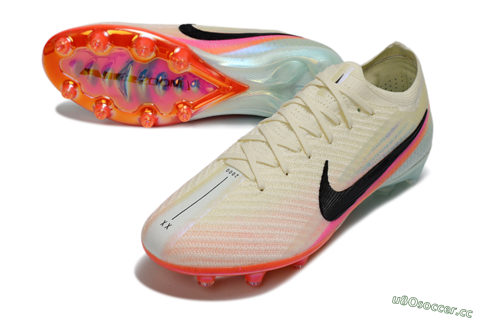 Men's Nike Air Zoom Mercurial Vapor 16 Elite AG Artificial Grass Low-Tops Football Boots - Cream/Iridescent Orange/Turquoise Blue 3