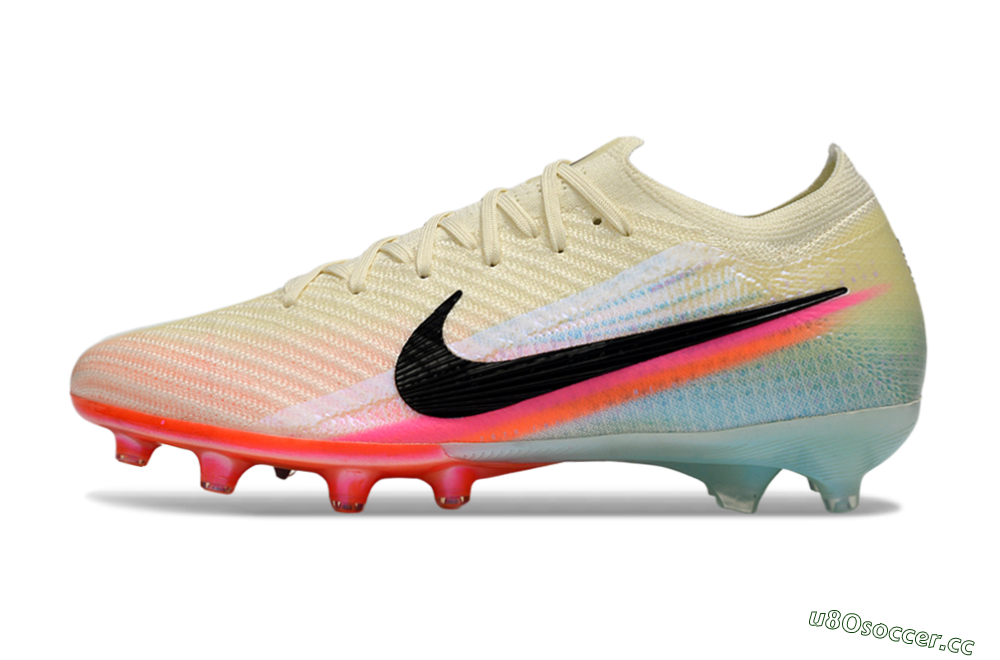 Men's Nike Air Zoom Mercurial Vapor 16 Elite AG Artificial Grass Low-Tops Football Boots - Cream/Iridescent Orange/Turquoise Blue 0