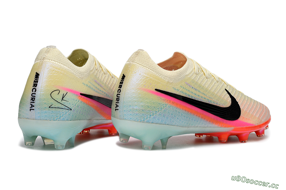 Men's Nike Air Zoom Mercurial Vapor 16 Elite AG Artificial Grass Low-Tops Football Boots - Cream/Iridescent Orange/Turquoise Blue 6