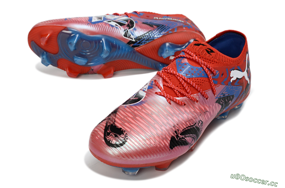Men's Puma Future 8 Ultimate FG Firm Ground Low-Tops Football Boots - Red/Electric Blue/Fiery Red 3
