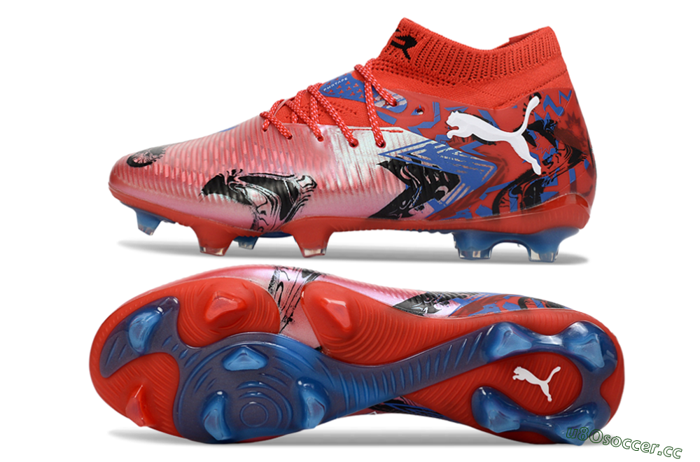 Men's Puma Future 8 Ultimate FG Firm Ground Low-Tops Football Boots - Red/Electric Blue/Black 1
