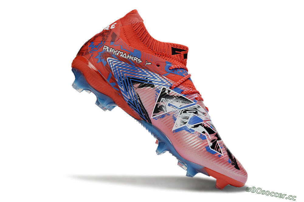 Men's Puma Future 8 Ultimate FG Firm Ground Low-Tops Football Boots - Red/Electric Blue/Black 4