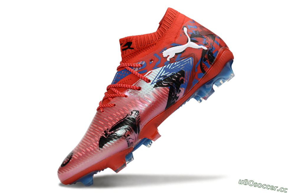 Men's Puma Future 8 Ultimate FG Firm Ground Low-Tops Football Boots - Red/Electric Blue/Black 5