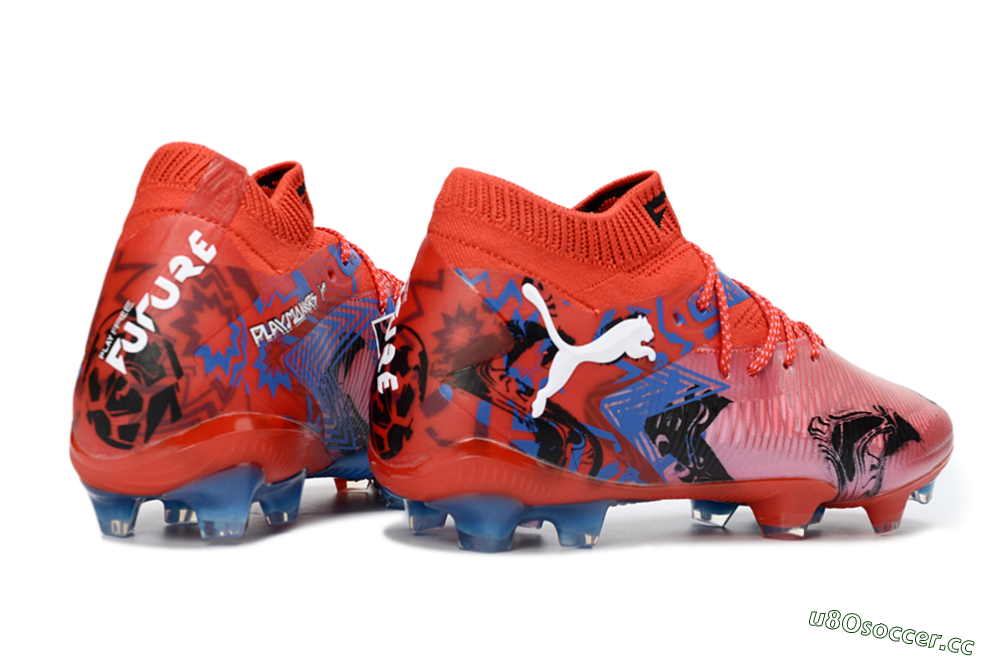 Men's Puma Future 8 Ultimate FG Firm Ground Low-Tops Football Boots - Red/Electric Blue/Black 6