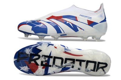 Unisex Adidas Predator 25 Elite Laceless FG Firm Ground Low-Tops Football Boots - White/Royal Blue/Fiery Red