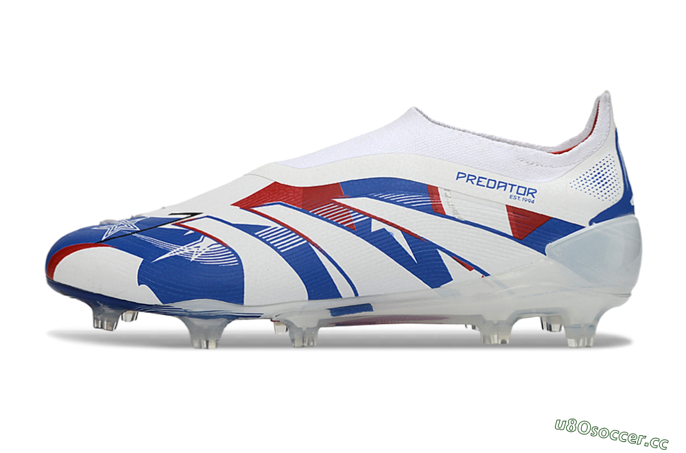 Unisex Adidas Predator 25 Elite Laceless FG Firm Ground Low-Tops Football Boots - White/Royal Blue/Fiery Red 0