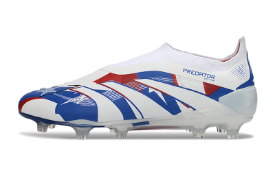 Unisex Adidas Predator 25 Elite Laceless FG Firm Ground Low-Tops Football Boots - White/Royal Blue/Fiery Red