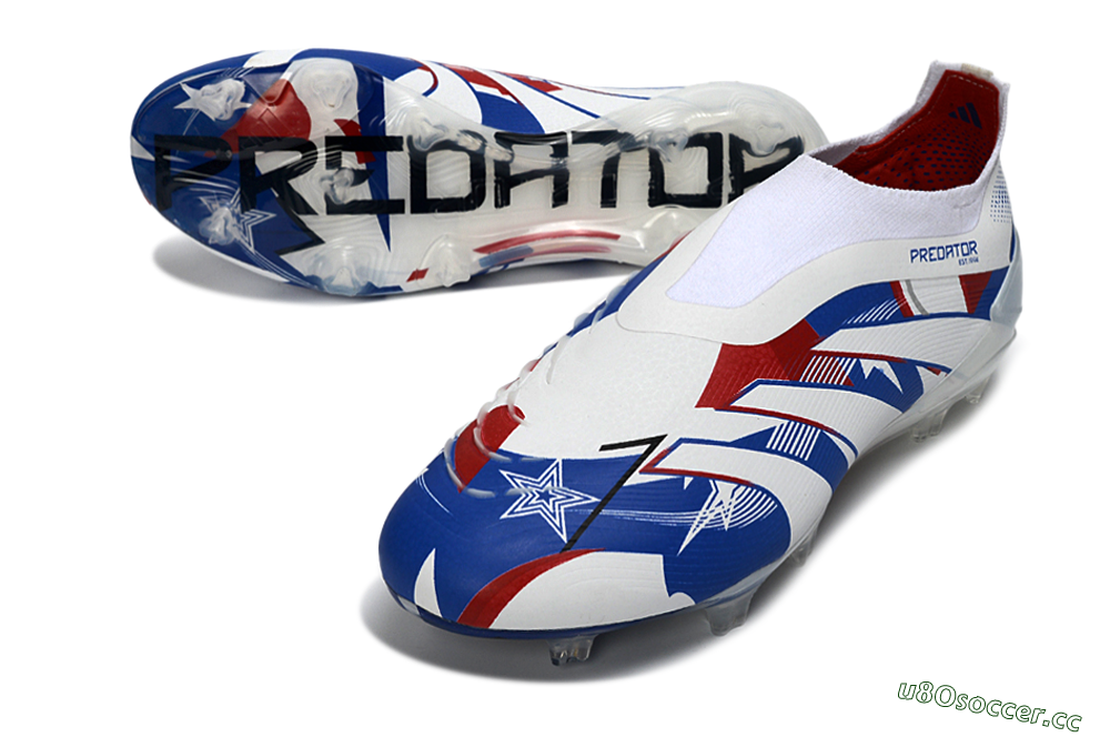 Unisex Adidas Predator 25 Elite Laceless FG Firm Ground Low-Tops Football Boots - White/Royal Blue/Fiery Red 3