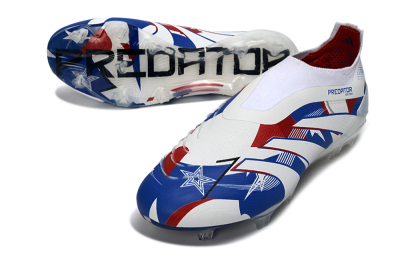 Unisex Adidas Predator 25 Elite Laceless FG Firm Ground Low-Tops Football Boots - White/Royal Blue/Fiery Red