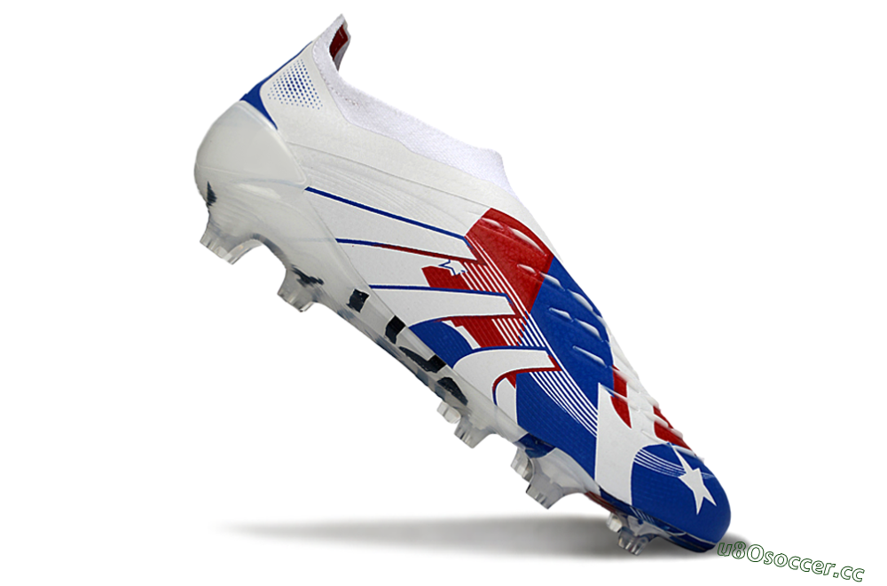 Unisex Adidas Predator 25 Elite Laceless FG Firm Ground Low-Tops Football Boots - White/Royal Blue/Fiery Red 4
