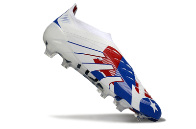 Unisex Adidas Predator 25 Elite Laceless FG Firm Ground Low-Tops Football Boots - White/Royal Blue/Fiery Red