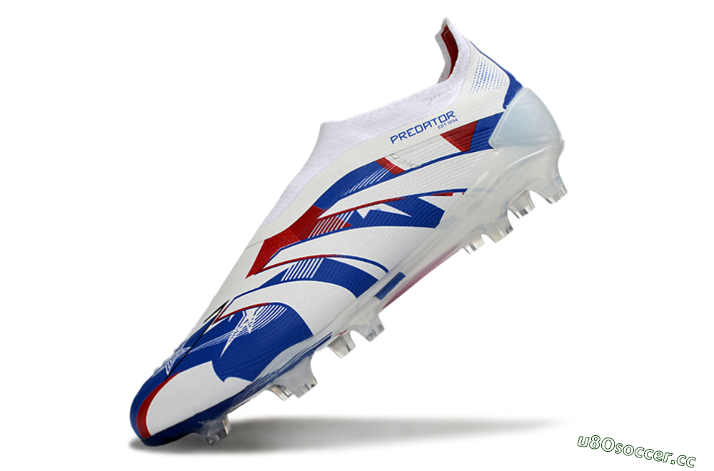 Unisex Adidas Predator 25 Elite Laceless FG Firm Ground Low-Tops Football Boots - White/Royal Blue/Fiery Red 5