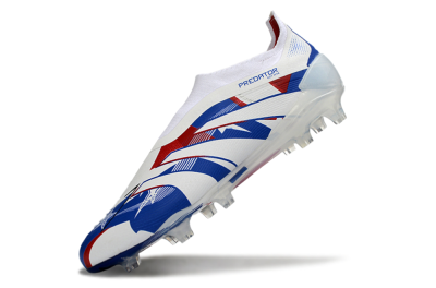 Unisex Adidas Predator 25 Elite Laceless FG Firm Ground Low-Tops Football Boots - White/Royal Blue/Fiery Red