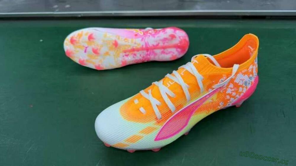 Men's Puma Ultra Ultimate FG Firm Ground Low-Tops Football Boots - Orange/Flamingo Pink/Golden Yellow