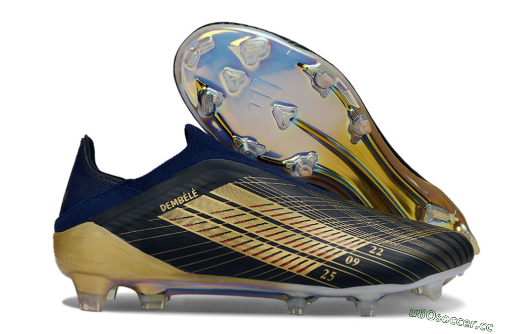 Men's Adidas F50 Elite Laceless FG Firm Ground Low-Tops Football Boots - Navy/Gold Metallic/Dazzling Rainbow 2