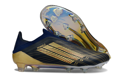Men's Adidas F50 Elite Laceless FG Firm Ground Low-Tops Football Boots - Navy/Gold Metallic/Dazzling Rainbow