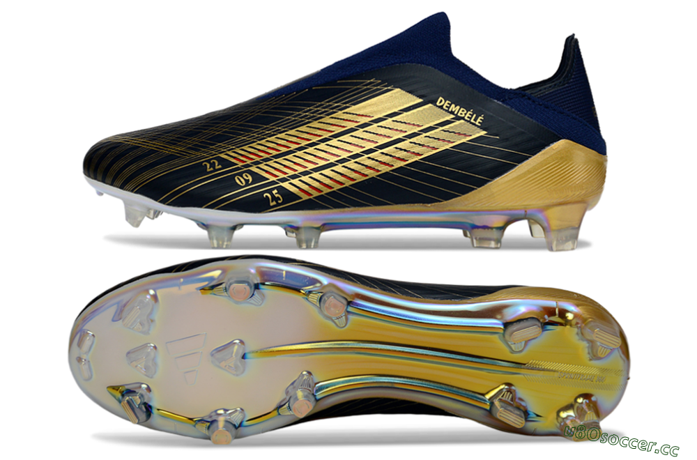 Men's Adidas F50 Elite Laceless FG Firm Ground Low-Tops Football Boots - Navy/Gold Metallic/Dazzling Rainbow 1
