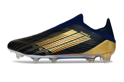 Men's Adidas F50 Elite Laceless FG Firm Ground Low-Tops Football Boots - Navy/Gold Metallic/Dazzling Rainbow