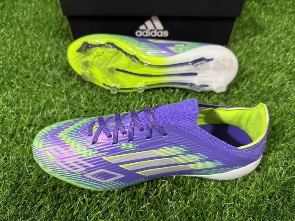 Unisex Adidas F50 Elite FG Firm Ground Low-Tops Football Boots - Purple/Lime Green/Electric Purple