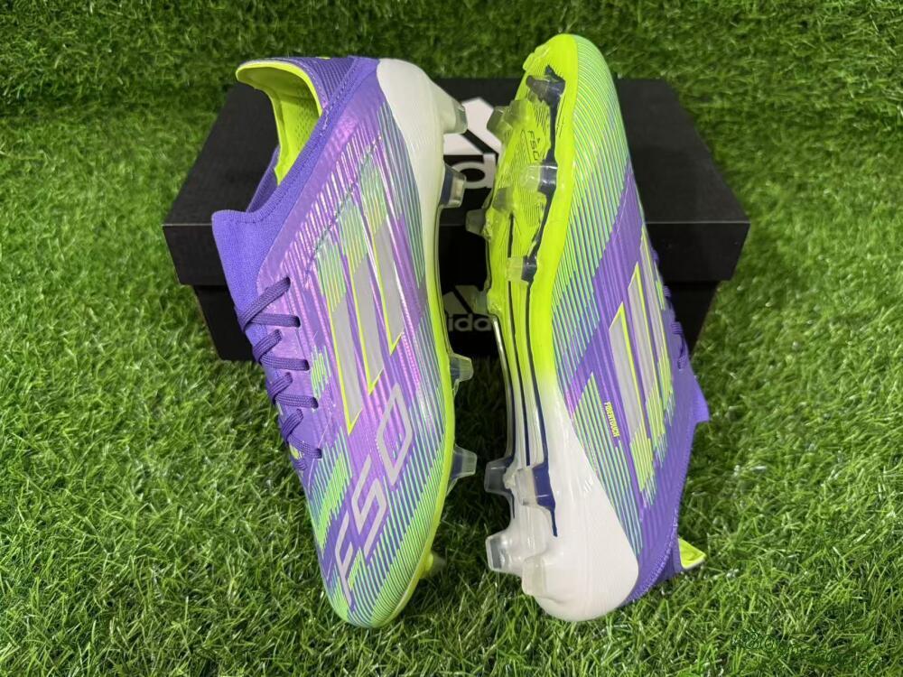 Unisex Adidas F50 Elite FG Firm Ground Low-Tops Football Boots - Purple/Lime Green/Electric Purple