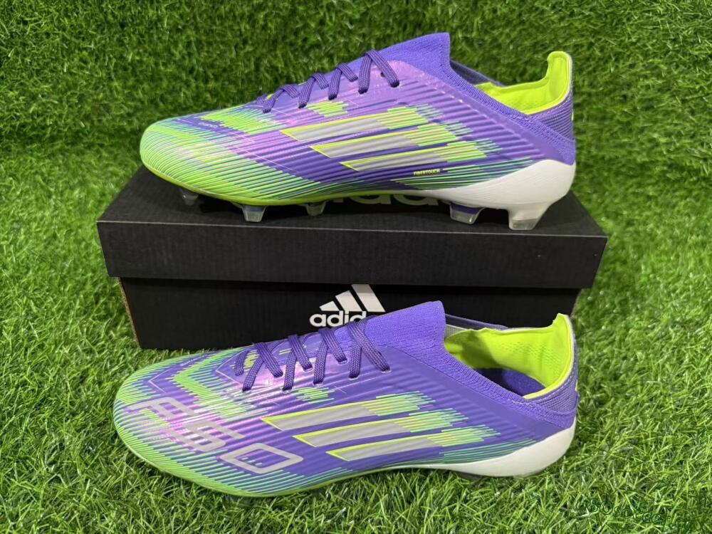 Unisex Adidas F50 Elite FG Firm Ground Low-Tops Football Boots - Purple/Lime Green/Electric Purple