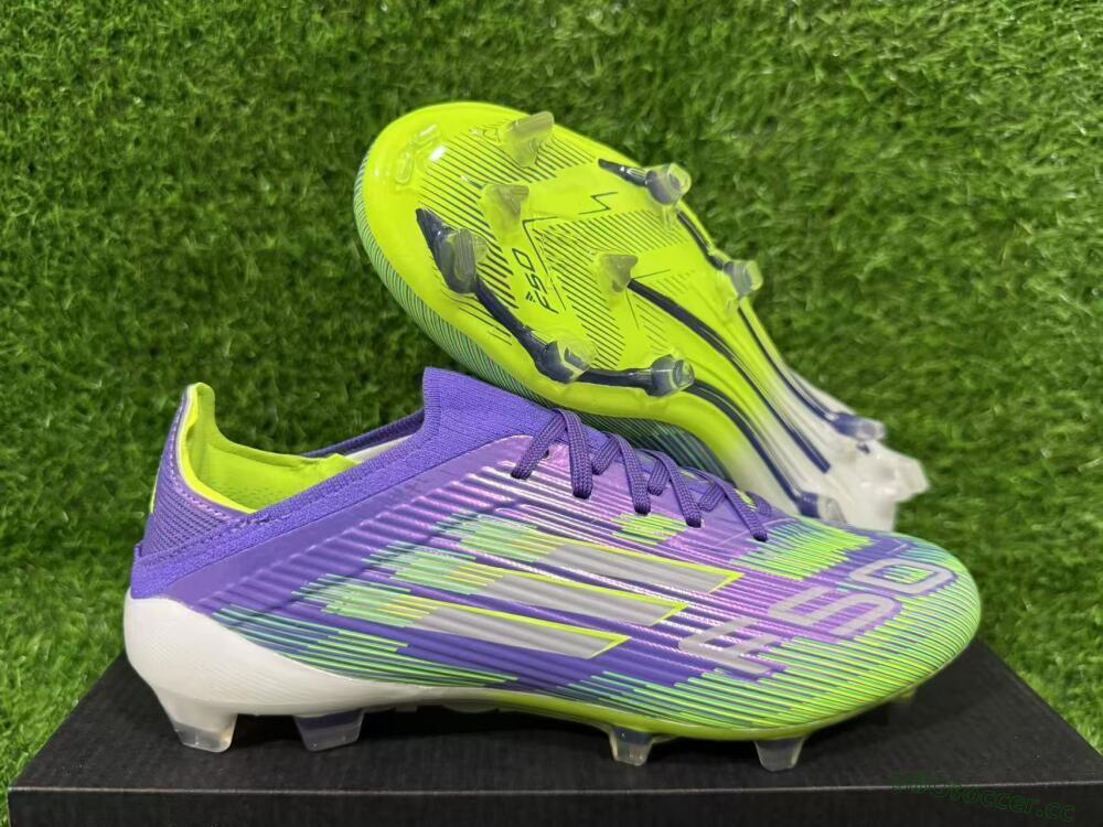 Unisex Adidas F50 Elite FG Firm Ground Low-Tops Football Boots - Purple/Lime Green/Electric Purple
