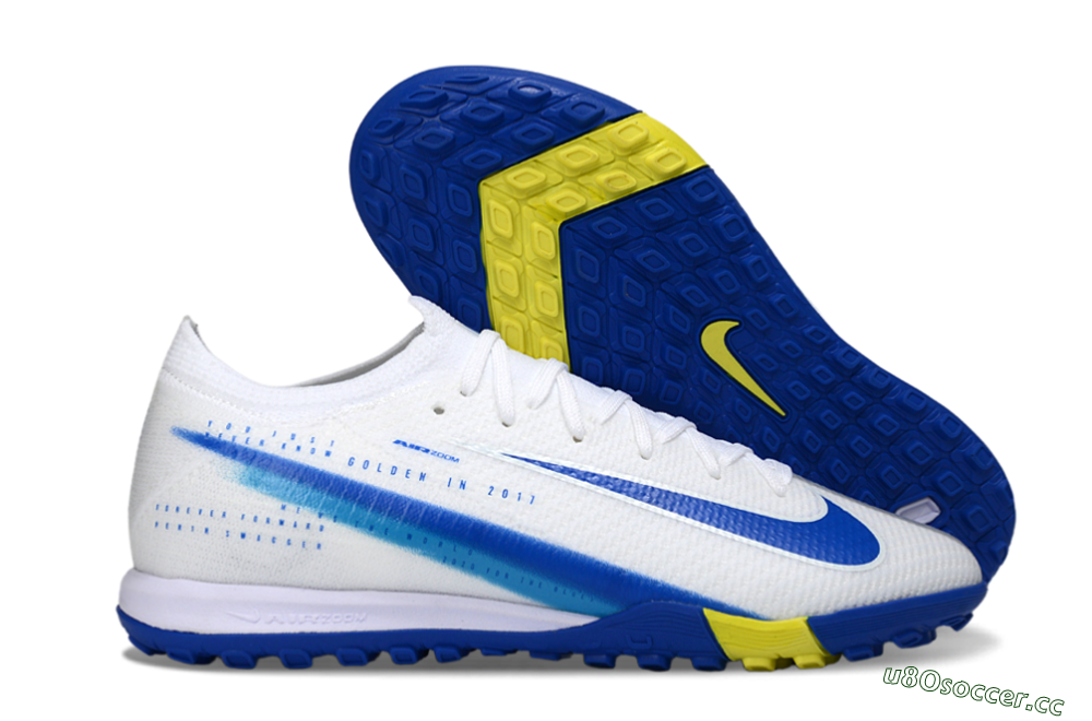 Unisex Nike Air Zoom Mercurial Vapor 16 Elite TF Artificial Turf Low-Tops Football Shoes - White/Royal Blue/Lemon Yellow 2
