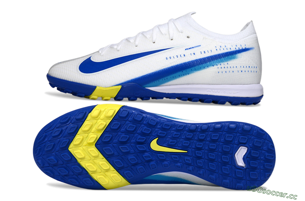 Unisex Nike Air Zoom Mercurial Vapor 16 Elite TF Artificial Turf Low-Tops Football Shoes - White/Royal Blue/Lemon Yellow 1