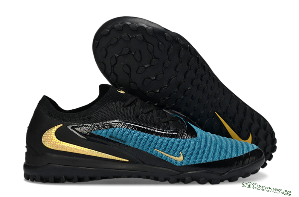 Men's Nike Phantom 6 Low Elite TF Artificial Turf Low-Tops Football Shoes - Teal/Midnight Black/Metallic Gold 2