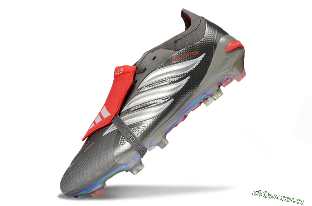 Men's Adidas Predator 26 Elite Fold-Over Tongue FG Firm Ground Low-Tops Football Boots - Gray/Electric Silver/Fire Red 5