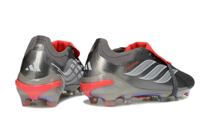 Men's Adidas Predator 26 Elite Fold-Over Tongue FG Firm Ground Low-Tops Football Boots - Gray/Electric Silver/Fire Red