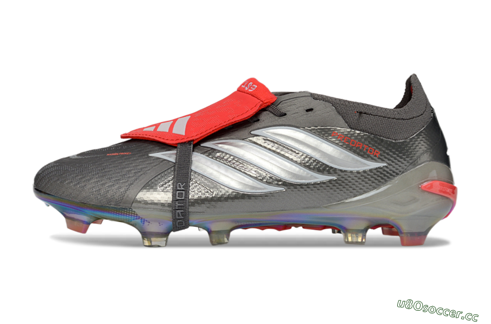 Men's Adidas Predator 26 Elite Fold-Over Tongue FG Firm Ground Low-Tops Football Boots - Gray/Electric Silver/Fire Red 0