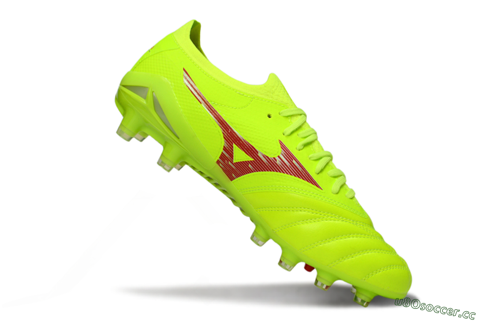 Men's Mizuno Morelia Neo 4 FG Firm Ground Low-Tops Football Boots - Lime/Electric Green/Crimson Red 4