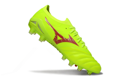 Men's Mizuno Morelia Neo 4 FG Firm Ground Low-Tops Football Boots - Lime/Electric Green/Crimson Red