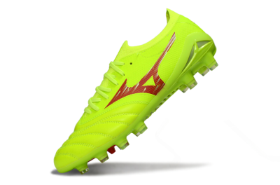 Men's Mizuno Morelia Neo 4 FG Firm Ground Low-Tops Football Boots - Lime/Electric Green/Crimson Red