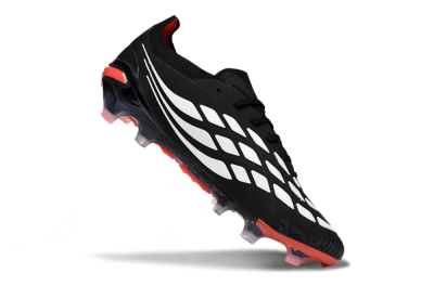 Men's Adidas Predator 26 Elite FG Firm Ground Low-Tops Football Boots - Black/Crimson Blaze/Stealth White