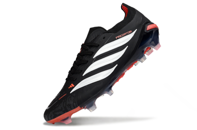 Men's Adidas Predator 26 Elite FG Firm Ground Low-Tops Football Boots - Black/Crimson Blaze/Stealth White