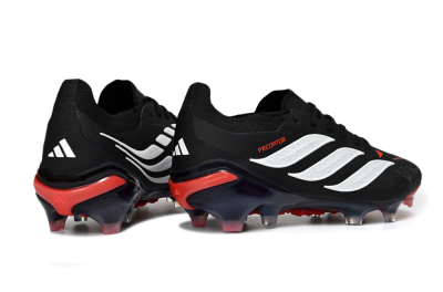 Men's Adidas Predator 26 Elite FG Firm Ground Low-Tops Football Boots - Black/Crimson Blaze/Stealth White