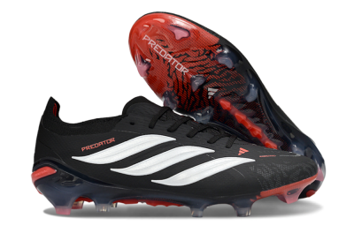 Men's Adidas Predator 26 Elite FG Firm Ground Low-Tops Football Boots - Black/Crimson Blaze/Stealth White