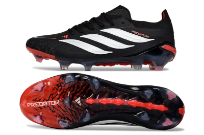 Men's Adidas Predator 26 Elite FG Firm Ground Low-Tops Football Boots - Black/Crimson Blaze/Stealth White