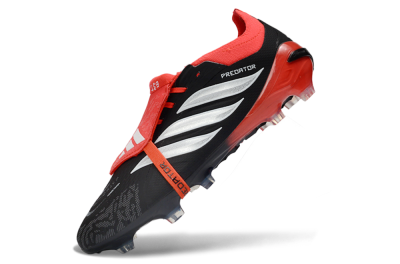 Unisex Adidas Predator 26 Elite Fold-Over Tongue FG Firm Ground Low-Tops Football Boots - Black/Crimson Red/Metallic Silver