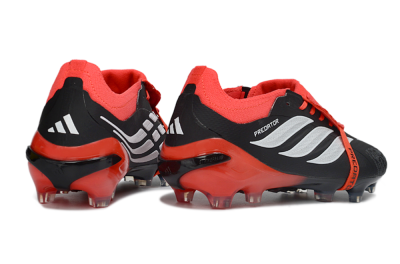 Unisex Adidas Predator 26 Elite Fold-Over Tongue FG Firm Ground Low-Tops Football Boots - Black/Crimson Red/Metallic Silver