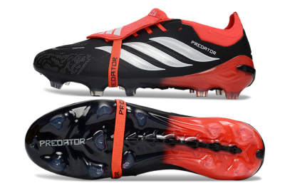 Unisex Adidas Predator 26 Elite Fold-Over Tongue FG Firm Ground Low-Tops Football Boots - Black/Crimson Red/Metallic Silver