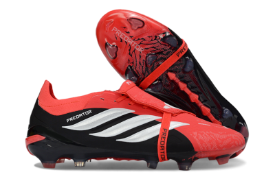 Unisex Adidas Predator 26 Elite Fold-Over Tongue FG Firm Ground Low-Tops Football Boots - Red/Fiery Red/Graphite Black